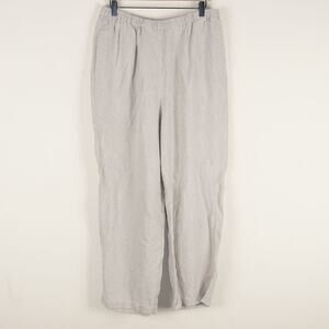 Flax Natural Beige Flowing Elastic Waist Straight Leg 100% Linen Pants Womens L